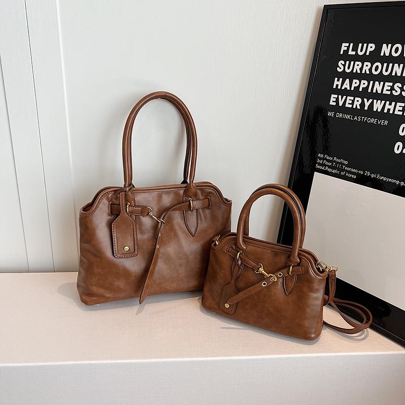 Vintage Brown Lady Commuter Handbags Textured PU Leather Fashion Shoulder Bag Autumn Winter Women Underarm Bags