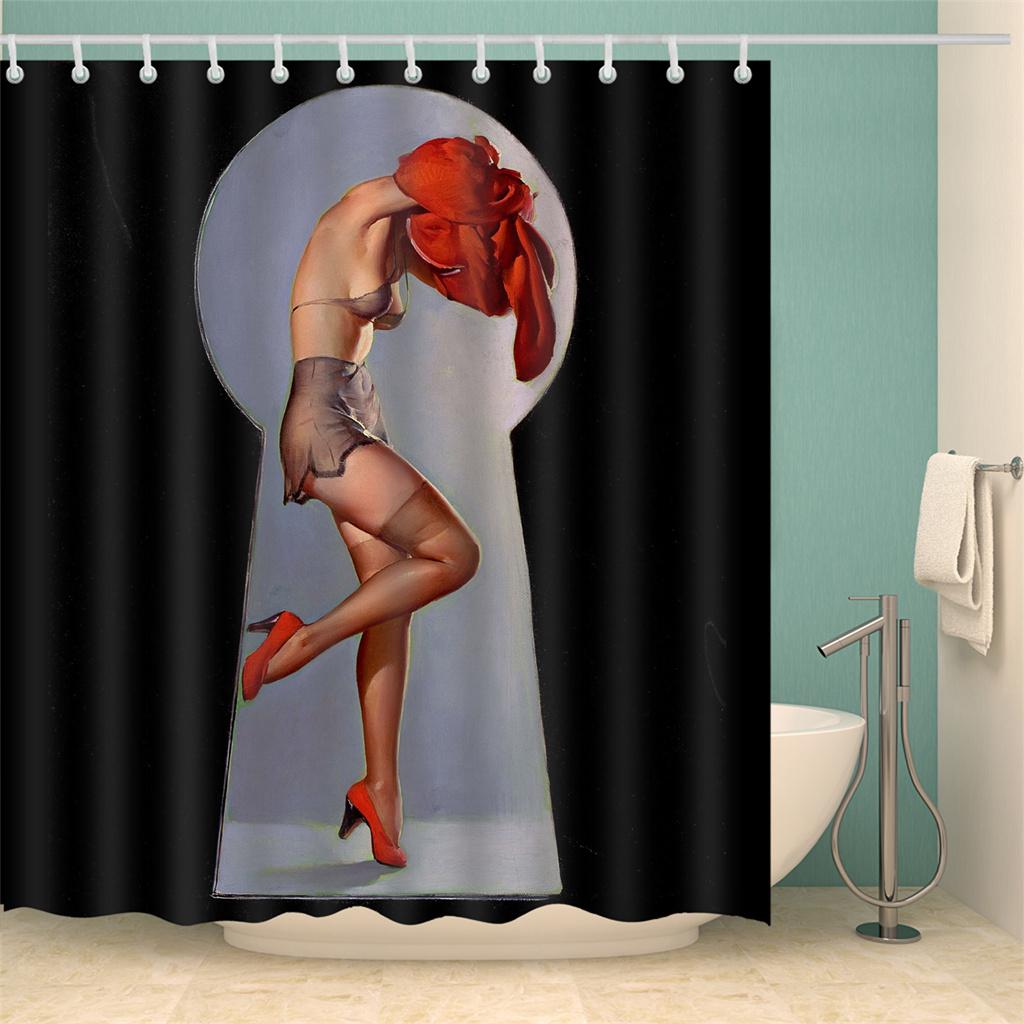 Customized Anime Sexy 3D Printed Shower Curtains Vintage American Girl Beauty Waterproof Polyester Decor Bathroom Curtain