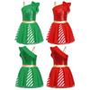Girls Christmas Costume Sequins Striped Tutu Dress Sleeveless for Xmas Party Dance Performance