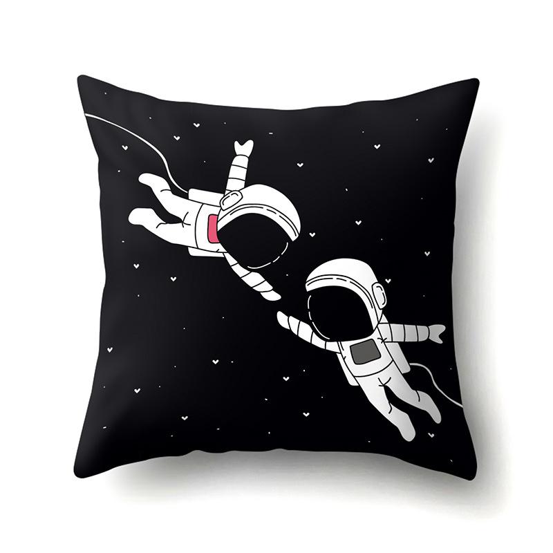 Astronaut Polyester Pillow Case Style Floral Print Peach Leather Velvet Pillow Case Creative Moon Car Waist Cushion Cover