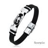 Charm Jewelry 12 Constellations Stainless Steel Leather Cuff Bracelet Men