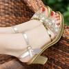 Sandals Woman High-heeled Designer Shoes Luxury Women's Sandals Novelties Buckle Rhinestone Thick with Fish Mouth Gold