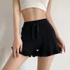 Women's Waffle Knit Shorts Drawstring Elastic Waist Ruffle Shorts Wide Leg Flowy Shorts