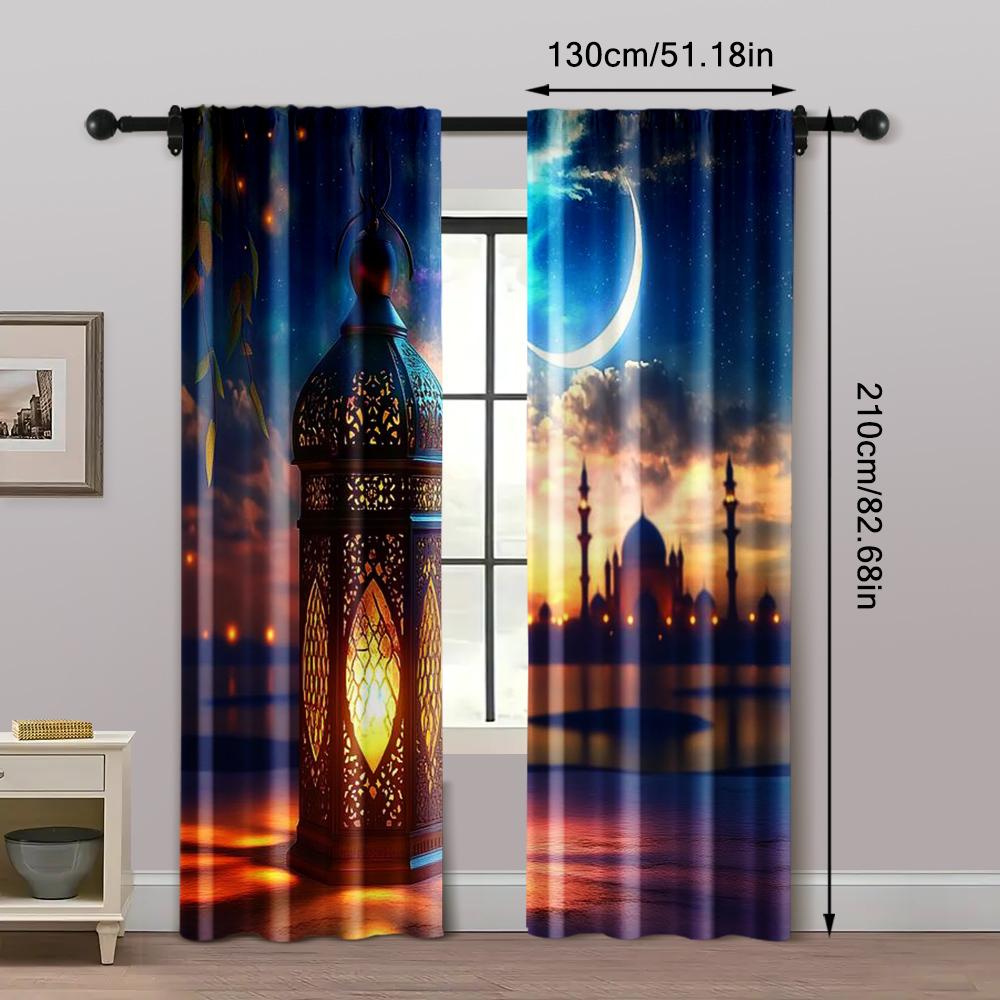 2pc,  Drapes Ramadan Backdrop Muslim Holy Moon Arabic Lantern Moon Photography Background Party Decorations Photo Booth Props