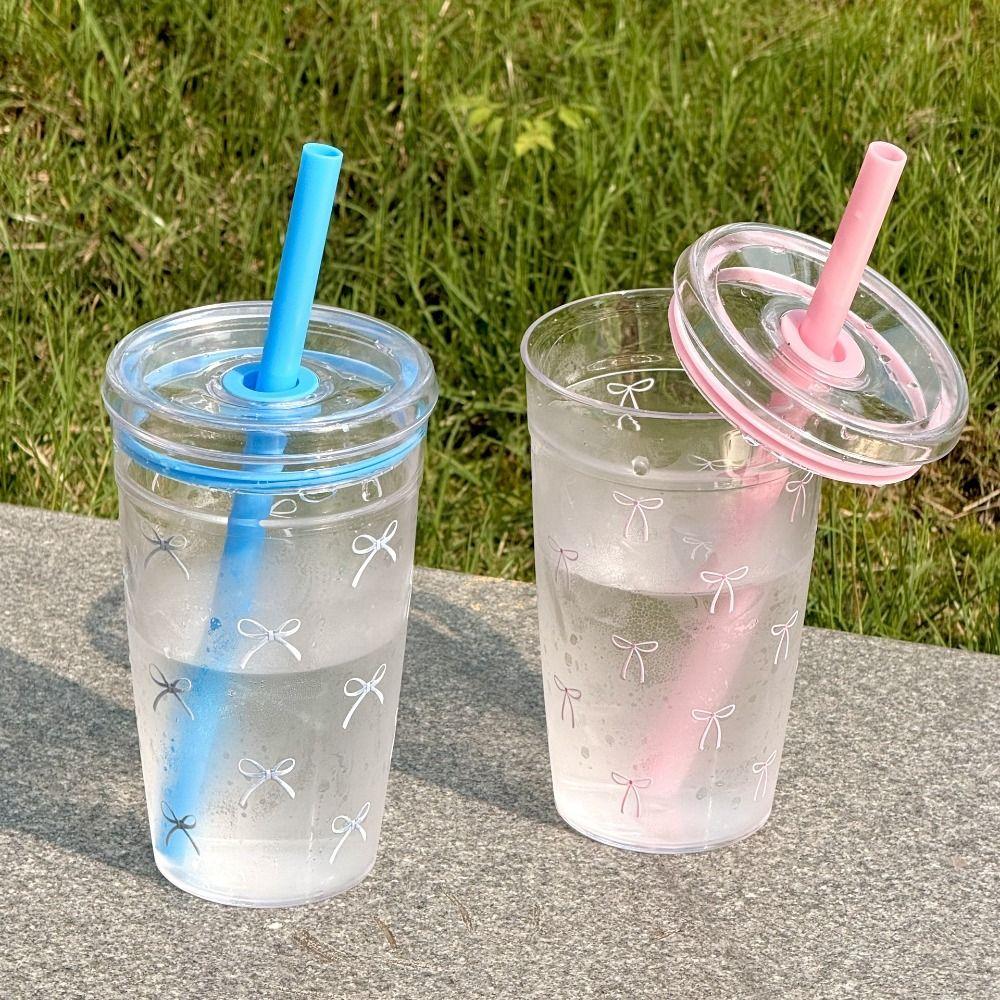 450ml Water Bottle Bowknot Pattern Coffee Cup Simple Car Tumbler Cup for Students