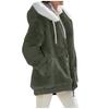 2024 Autumn/Winter Loose Plush Long Sleeve Zip Pocket Hooded Warm Coat for Women