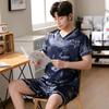 Pajamas Men Ice Silk Short-Sleeved Student Homewear Two-Piece Set of Easy-to-Clean Short-Sleeved Shorts Nightwear Loungewear