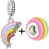2pcs Colorful Paw Flower Butterfly Beads Rainbow Fit Original Brand Charms Silver Color Bracelets Necklaces Women Diy Jewelry