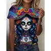 Women's T-Shirt Floral And Skull Print Fashion Casual Short-Sleeved Round Neck Blouse Street Oversized Women's Clothings Summer