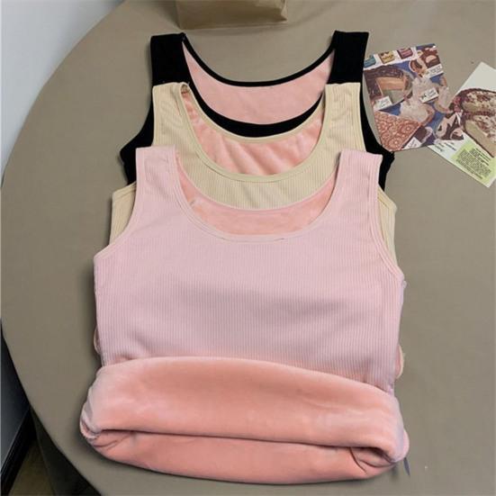 Winter Women Thermal Vest Seamless Plush Fast Temperature Lock Round Neck Slim Fit Elastic