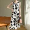 Silk Satin Women's V-neck Print Spaghetti Strap Maxi Dress - Summer 2025 Collection