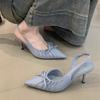 French Niche Temperament High Heels Women's 2025 Spring Bow Pointed Head Shallow Mouth Thin Heel Bag Head Sandals