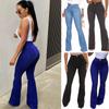 Women Fashion Jeans Sexy Casual  Whitening Elegant Jeans Middle Waist Slim Button  Straight Flare Long Jeans
