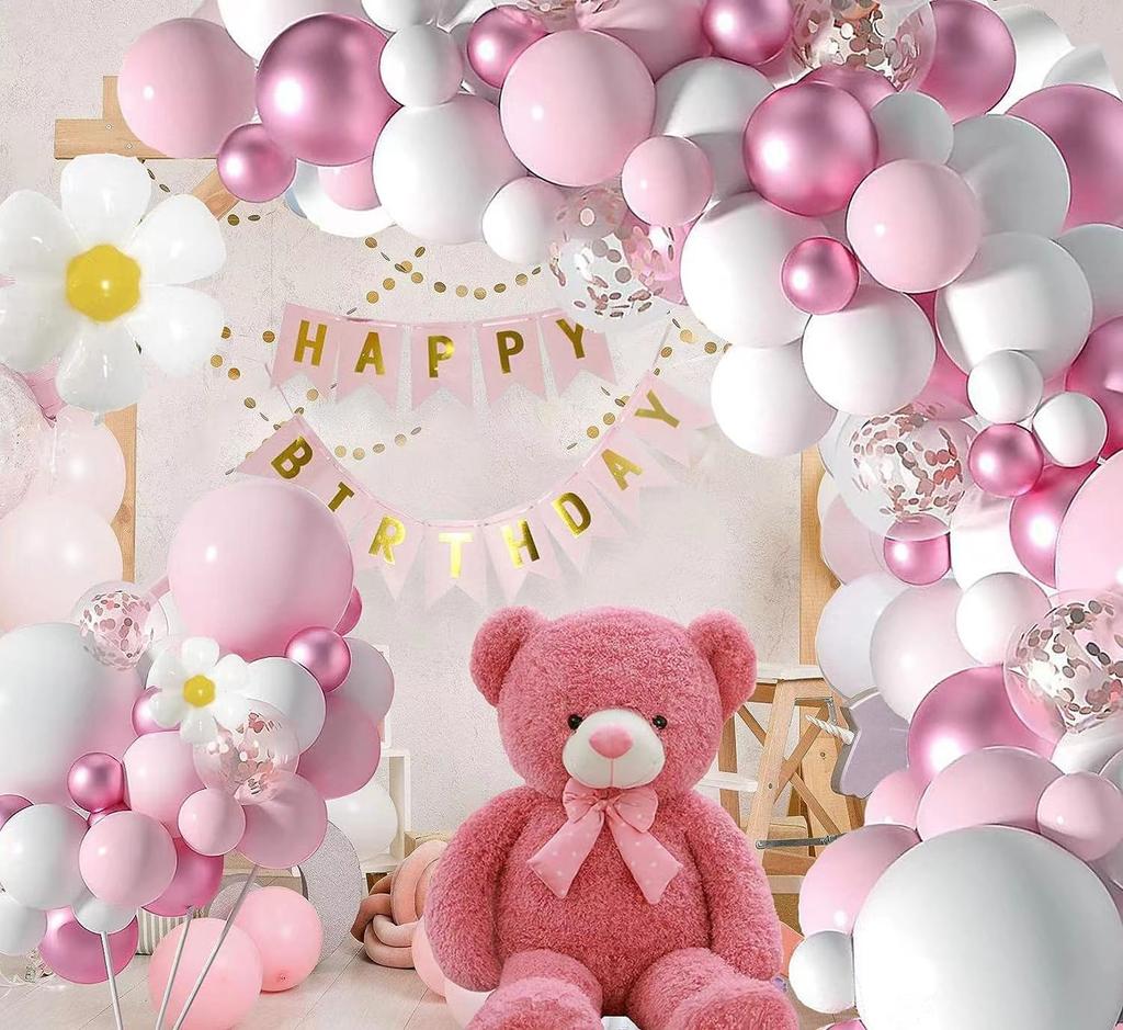 Pink White Metal Pink Balloon Chain Set Birthday Sequin Balloon Set Party Arrangement Wedding