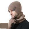 Thick Men's Knitted Hat Scarf Gloves Three-Piece Set Winter Outdoor Ear Protection Warm Cover Sleeve Cap