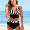 Women's Shoulder Strap Swimsuit Black and White Striped Printed Bikini Short Tank Top Swimsuit