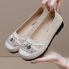 Fashion New Summer Breathable Hollow Mesh Women's Single Shoes Embroidered Shallow Mouth Mom's Shoes Lightweight and Comfortable Bean Sh