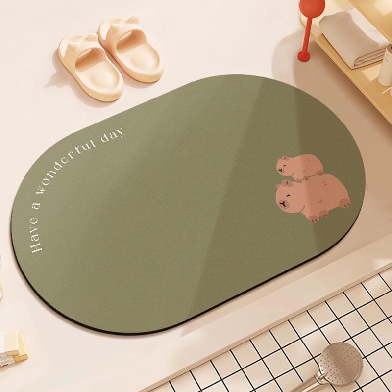 Cartoon Bathroom Absorbent Mat Toilet Dirty and Non-slip Mat Household Toilet Door Quick-drying Diatom Mud Mat