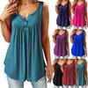 Plus Size Casual Sleeveless Tops Sexy Deep V-neck Halter Button Blouse Ladies Swing Flowy Vest