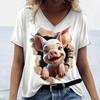 Fissures Animals 3d Print V-Neck Woman Clothing Casual Oversize Short Sleeve Tops Harajuku Women's T-Shirt Loose Pullover Kawaii