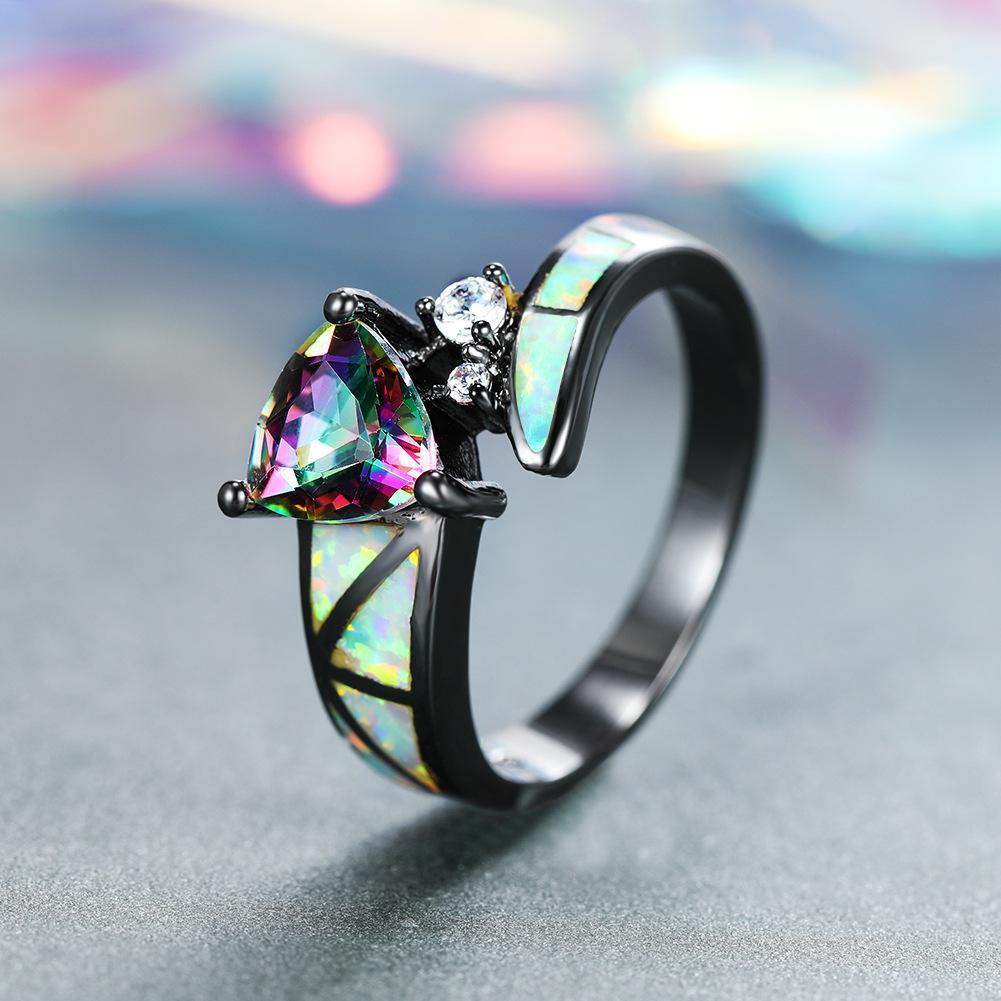 European and American Creative Design Colorful Triangle Ring Ins Style Fashion Zircon Tail Ring