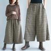 Elastic Waist Plaid Women's Trousers, Large Size Casual Cropped Wide-leg Pants