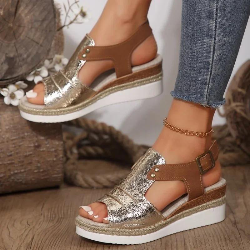 Fashion Women Fashion Wedge Sandals Female Ankle Wrap Strap Platform Sandles Woman Open Toe Thick Bottom Shoes Sandalias Mujer