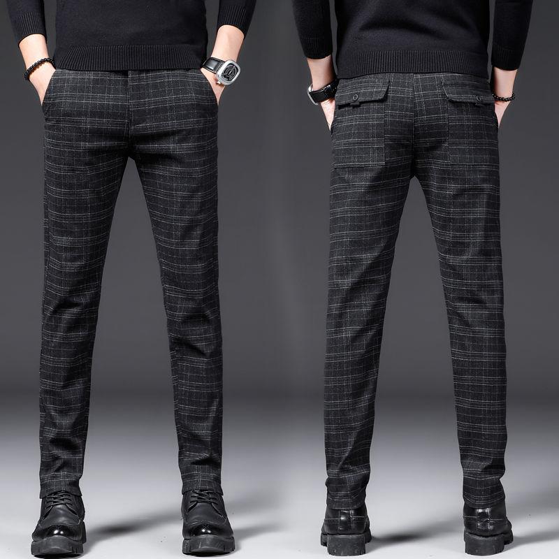 Autumn And Winter Men 'S Casual Pants Slim Fit Stretch Feet Men 'S Korean Style Trousers Plaid Plus Size Casual Long Pants