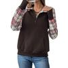Ladies' Casual And Fashionable Diamond Patterned Patchwork Long Sleeved V-Neck Top