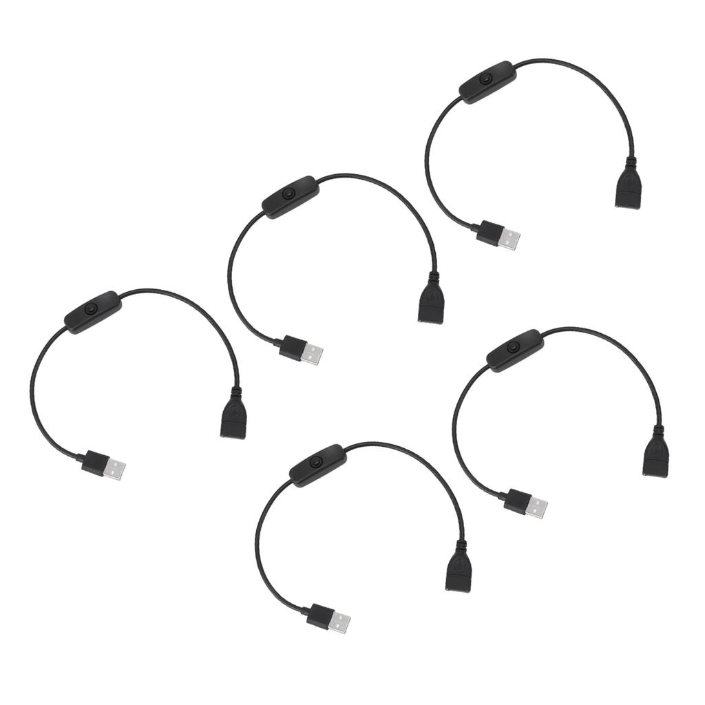 5PCS ON Off Switch Male To Female Cable 2 Pin PVC USB Extension Cable with B Utton for Driving Recorder LED Lights Black