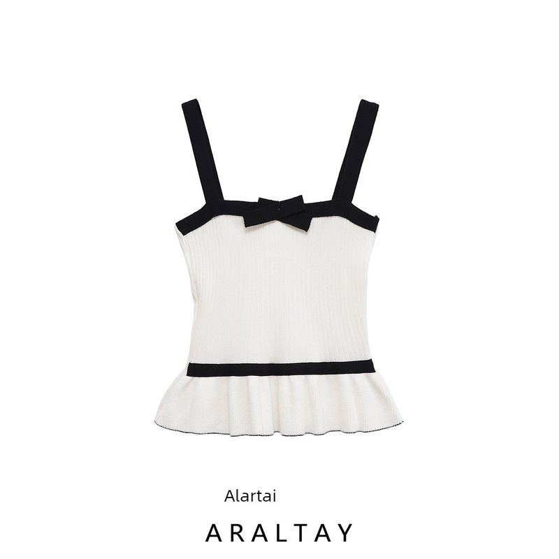 Araltay New Arrival Fashion Style Women's Clothing Fashion Color-Blocking Bow Decorative Thread Knitting Tops 4770173