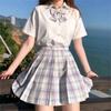 Floating Moon JK Summer School Uniform Set: Authentic Plaid Skirt & Short Sleeve Top, Academic Style for Elementary