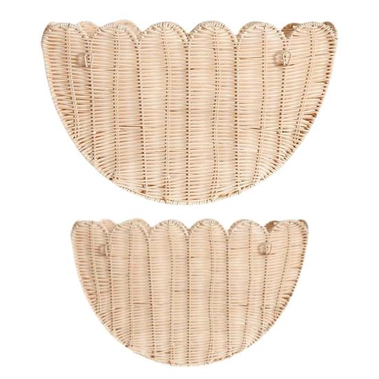 1/2Pcs Hand Woven Scalloped Rattan Wall Basket Rustic Bohemian Style Hanging Storage Organizer Wall Decor