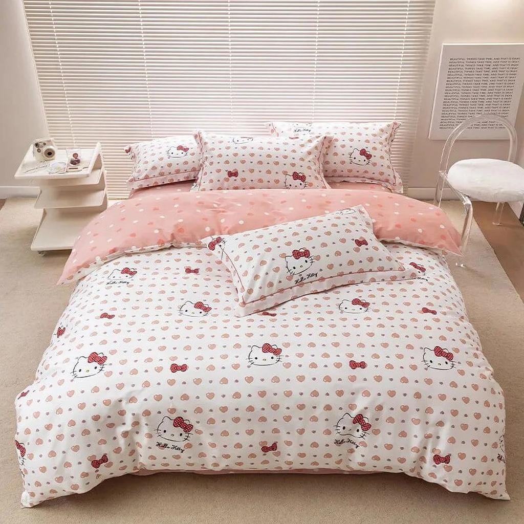 Hello Kitty Duvet Cover Bedding Set Duvet Cover with Pillowcase Single King Queen Twin Size Home Textile Children Bedroom Decor