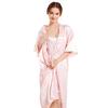 Women's Silk Satin Pajamas 2Pcs Sexy Silky Pj Robe Set with Chemise Nightgown