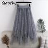 Women Fairy Star Sequins Mesh Tutu Skirt Shiny Elastic Waist Long Tulle A-line Skirt QT2298