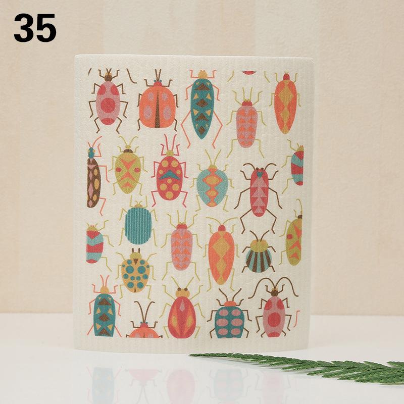 1PC Kitchen Printed Absorbent Dishcloth Cellulose Cleaning Cloths Wet Dry Household Rag Reusable