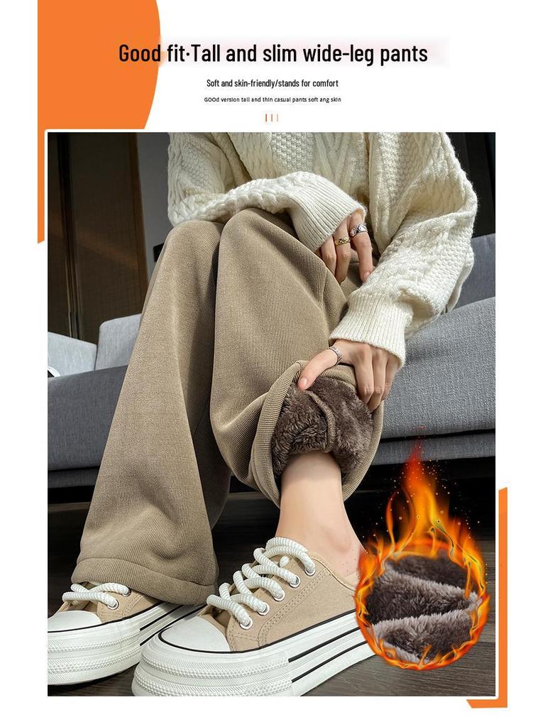 Women's Slim-Fit Petite Fleece-Lined Chenille Wide-Leg Pants - Winter 2023