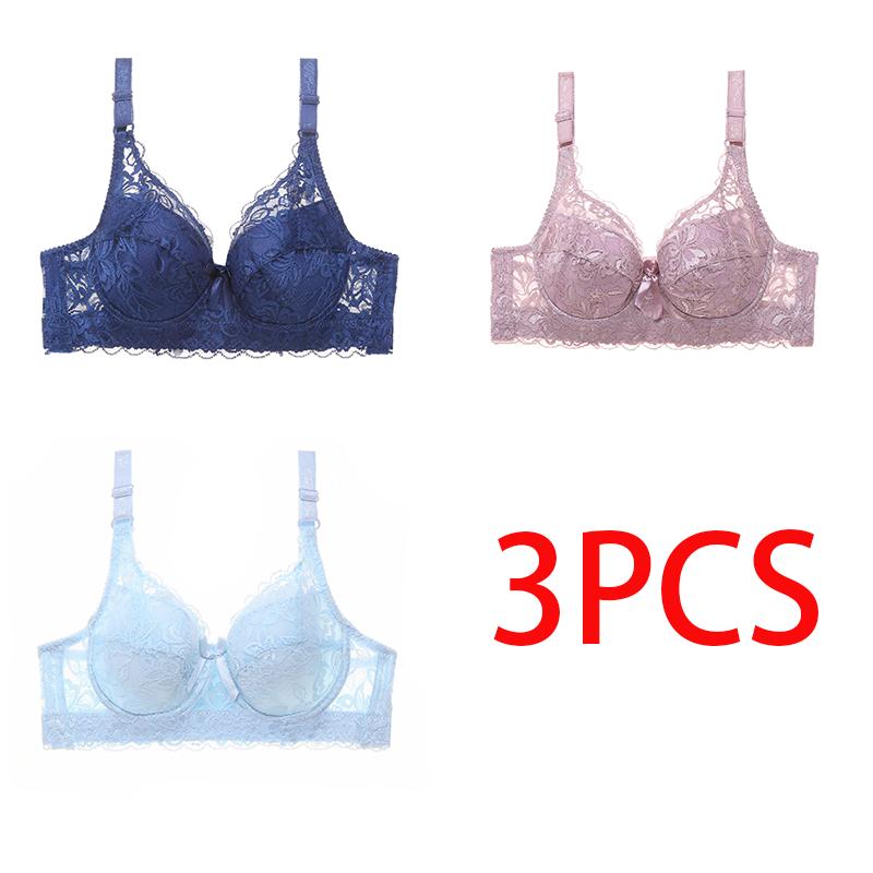 36-46 Plus Size Women Ultrathin Bra Underwire Push-Ups Lace Bras Brassiere Larger Breast Solid Color 3/4 Big Cup