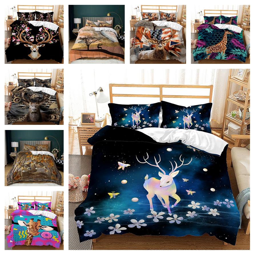 Home Bedding Single Double Bed Full Size Deer Print Pillowcase and Quilt Cover Bedding Home Decoration Bedding Large Bed Quilt Cover Full Size