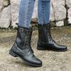 New Plus Size Retro Women Western Boots Punk Lace Up Buckle Motorcycle Boots Zipper Mid Calf Boots Ladies Short Botas