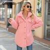 Autumn and Winter Women's Coat Lapel Long-sleeved Loose Buttons Fake Pockets Non-iron Long Plush Coat