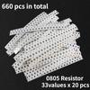 660PCS SMD 0805 SMD Resistor Kit Assorted Pack 1% 0805 Resistance 1 Ohm ~1M 33 Values*20pcs Kit Resistores 1k 10k 100k 10 Ohm