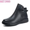 Fashion GKTINOO Winter Genuine Leather Ankle Boots Round Toe 2024 Handmade Lady Soft Flat Shoes Comfortable Side Zip Short Boot