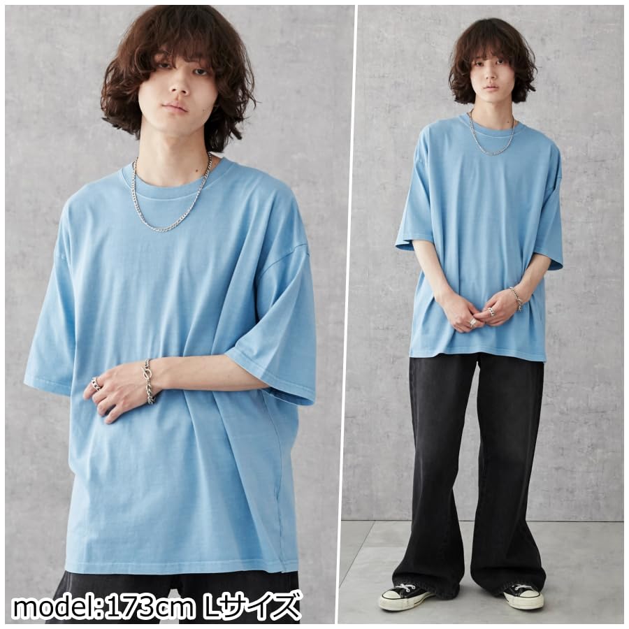 WEGO Unisex Short Sleeve Cotton Oversized Simple Loose Plus Size Blue Sonata Men's T-Shirt, T-Shirt, Top, Fit, Sizes, Gift, Spring/Summer/Autumn,