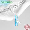 KATAOKA 925 Sterling Silver Blue Enamel Dragonfly Charms Bead Fits Original Kataoka Charms Bracelet Jewelry