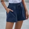 Повседневные широкие свободные шорты летние женские с высокой талией эластичные завязки шорты