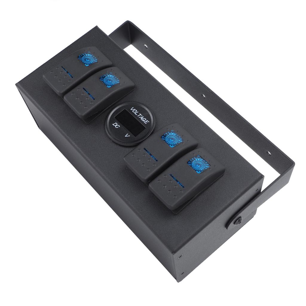 4 Gang Rocker Switch Box Waterproof On Off Switch Panel With Blue Light Voltage Display for Rv Boat Yacht