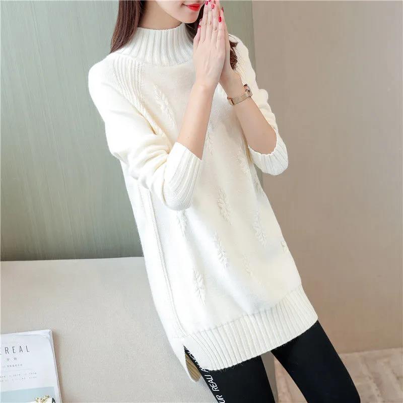 Women's Sweater Mid Length Loose Bottoming Shirt Half Turtleneck Large Size Knit Sweater Top