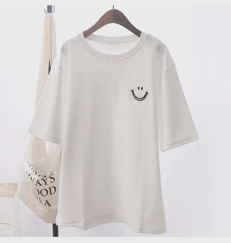 2024 Summer Women's Korean Loose-Fit Smile Short Sleeve T-shirt: Versatile Mid-Length Top